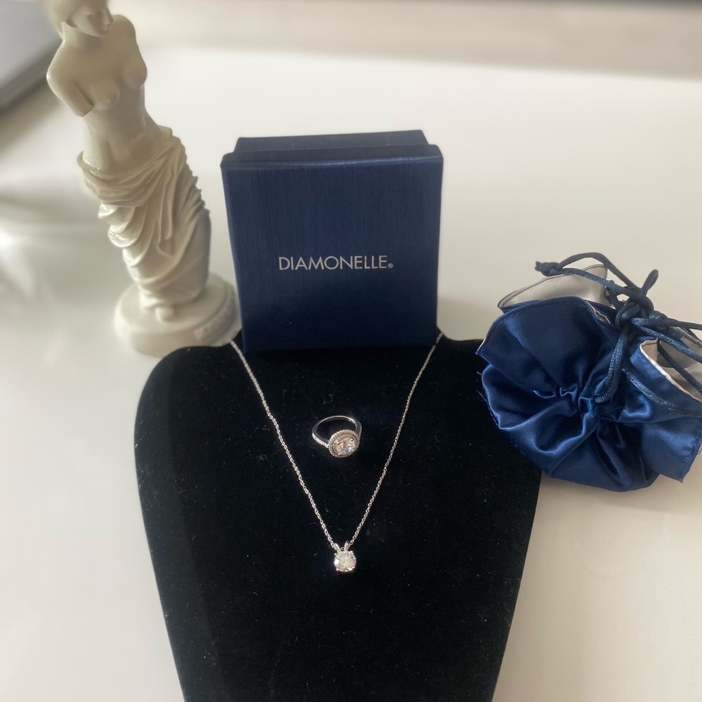 Diamonelle sterling silver Halo ring & necklace NWT